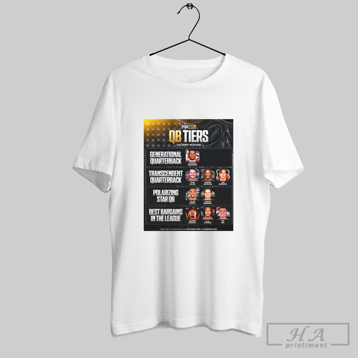 Fox Nfl Qb Tiers Generational Quarterback Patrick Mahomes Transcendent Quarterback Josh Allen Lamar Jackson Joe Burrow Poster T Shirt