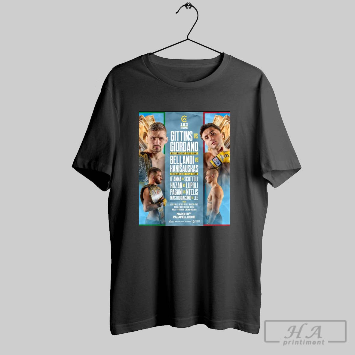 Gittins Vs Giordano Bantamweight Title Fight Bellandi Vs Kanisauskas Middleweight Title Fight Cage Warriors Poster T Shirt