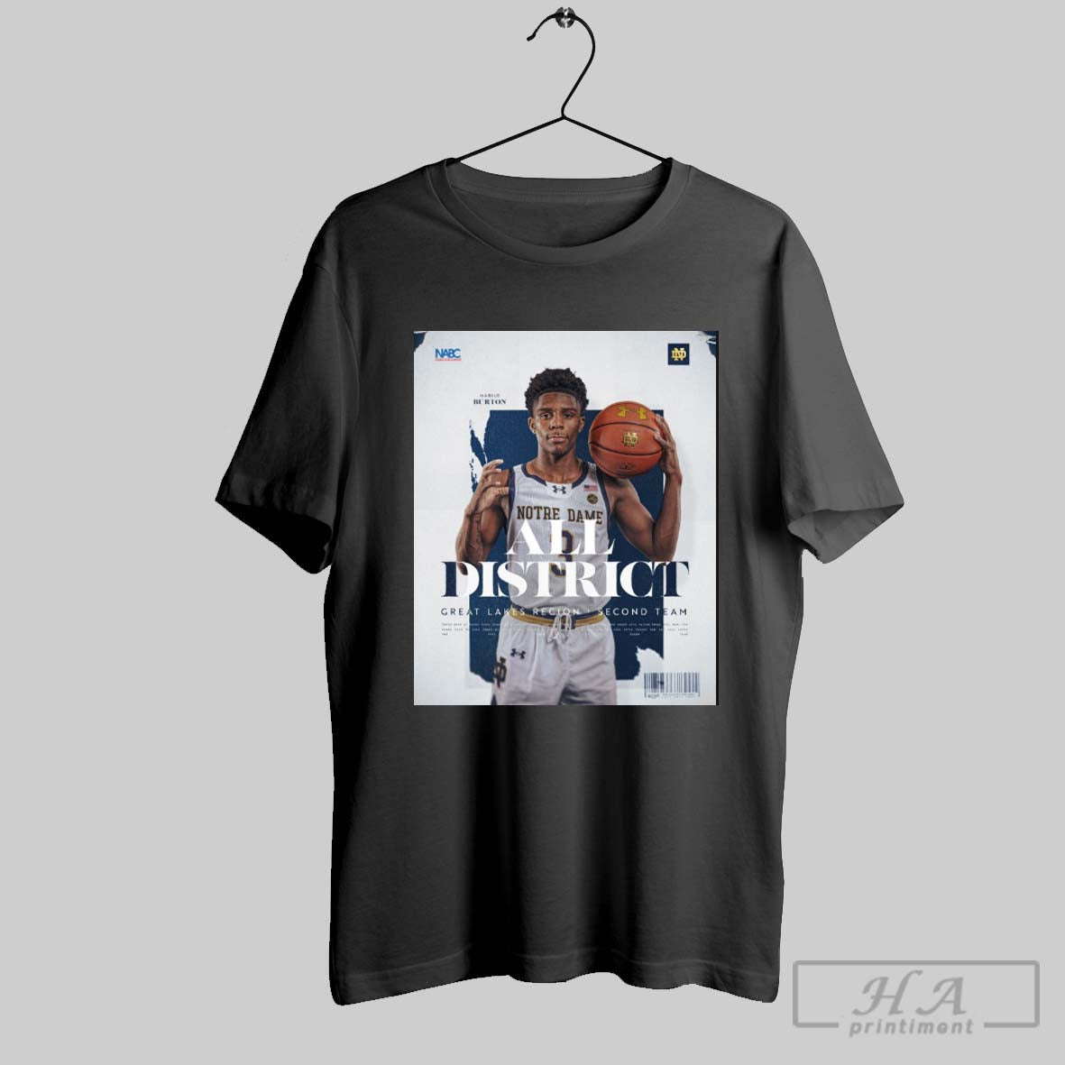 Notre Dame Fighting Irish Basketball Markus Burton Great Lakes Region All District Second Team Poster T Shirt