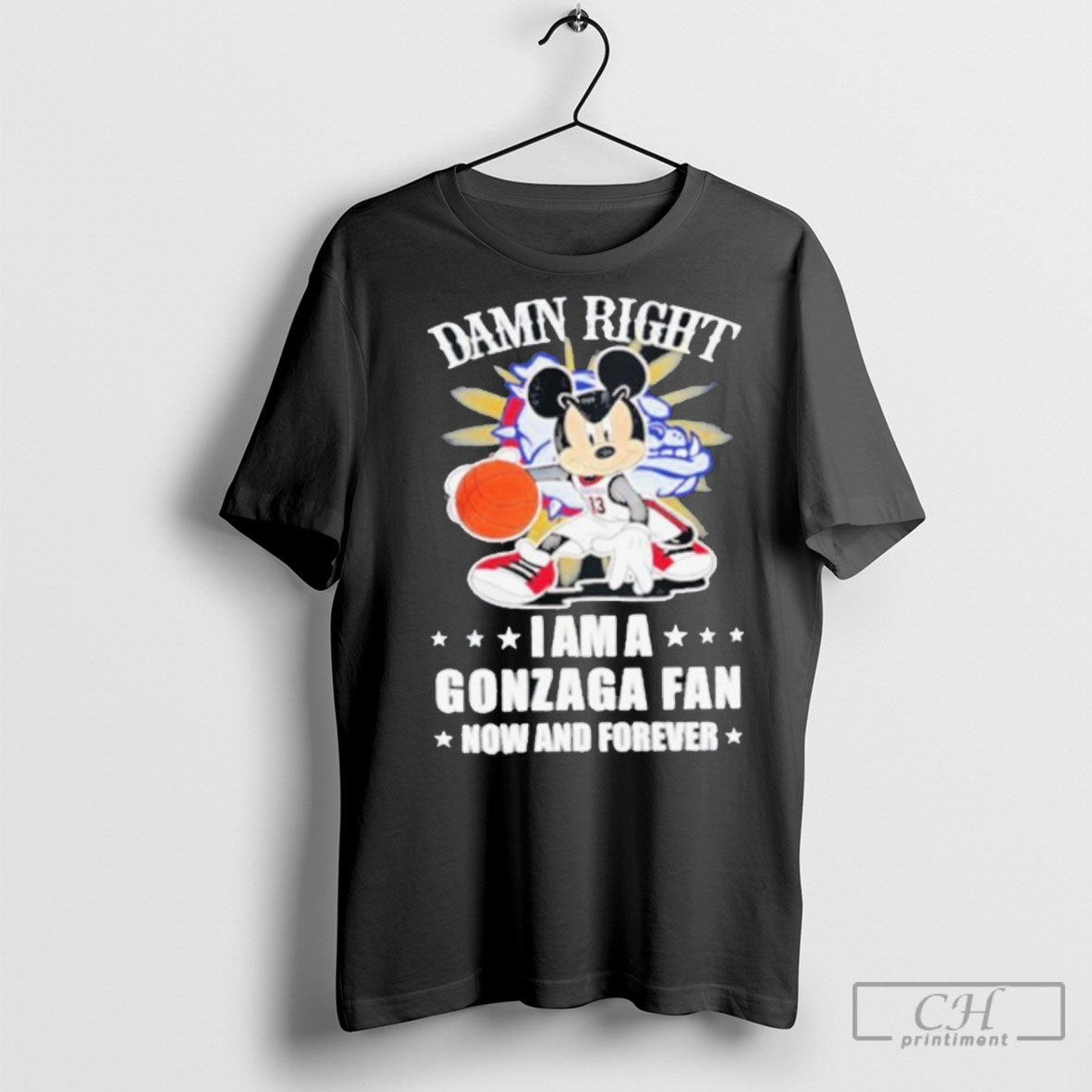 Official Mickey Mouse Damn Right I Am A Gonzaga Basketball Fan Now And Forever T Shirt Sweatshirt Cutom Poster Coffee Mugs Ornaments