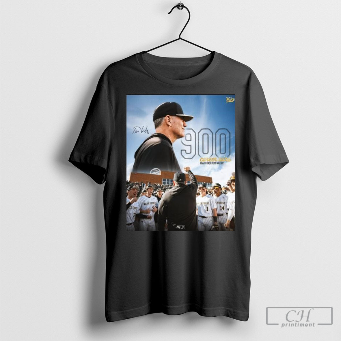 Official Poster Wake Forest Demon Deacons Basketball Head Coach Tom Walter 900 Career Wins Signature T Shirt