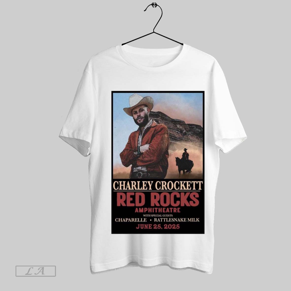 Original Poster Charley Crockett At Red Rocks Amphitheatre In Morrison Co June 25 2025 Concert T Shirt Sweatshirt Hoodie Shirt