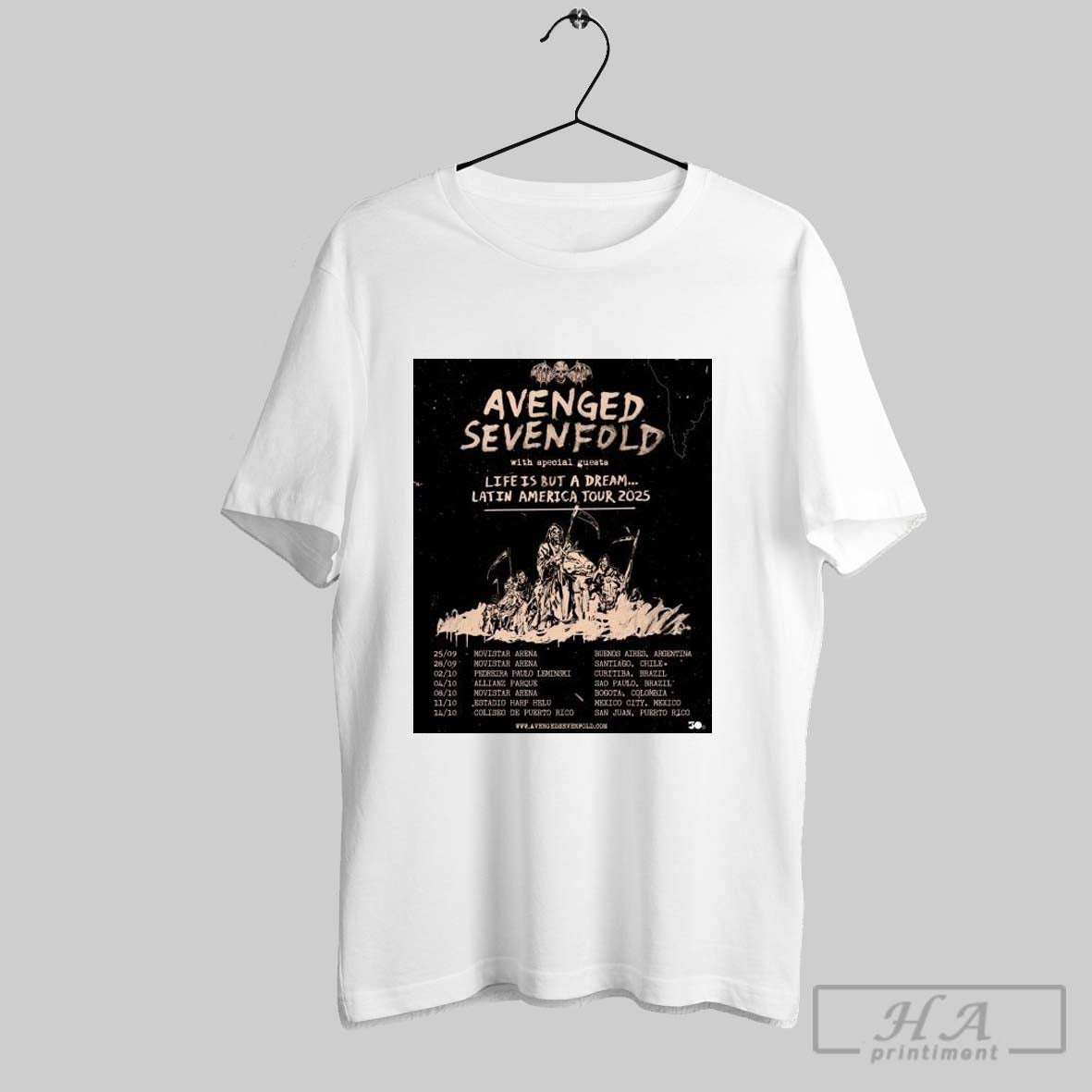 Poster Avenged Sevenfold With Special Guests Life Is But A Dream Latin American Tour 2025 T Shirt