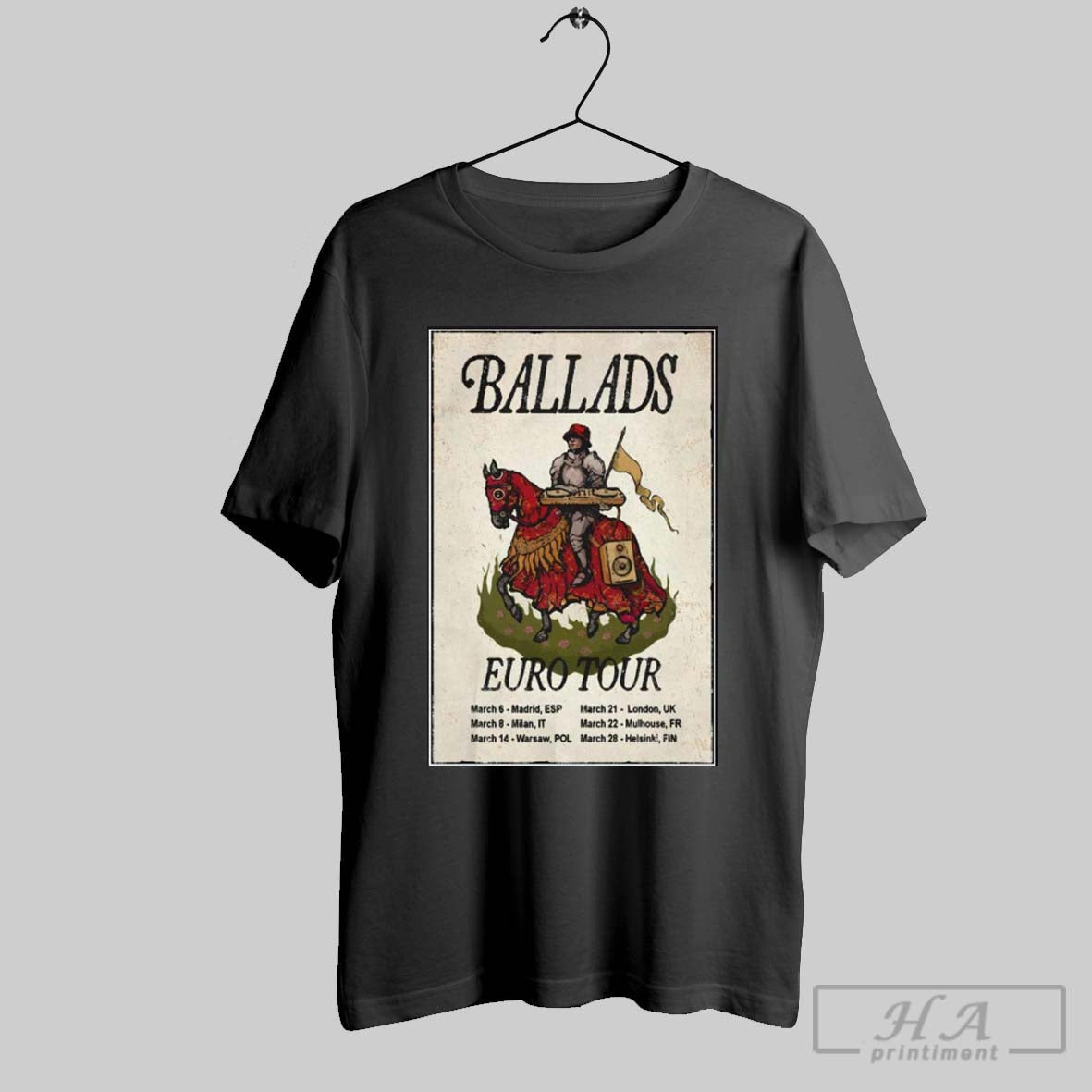 Poster Ballads March 2025 Euro Tour 3 6 Madrid Esp 3 8 Milan It 3 14 Warsaw Pol T Shirt
