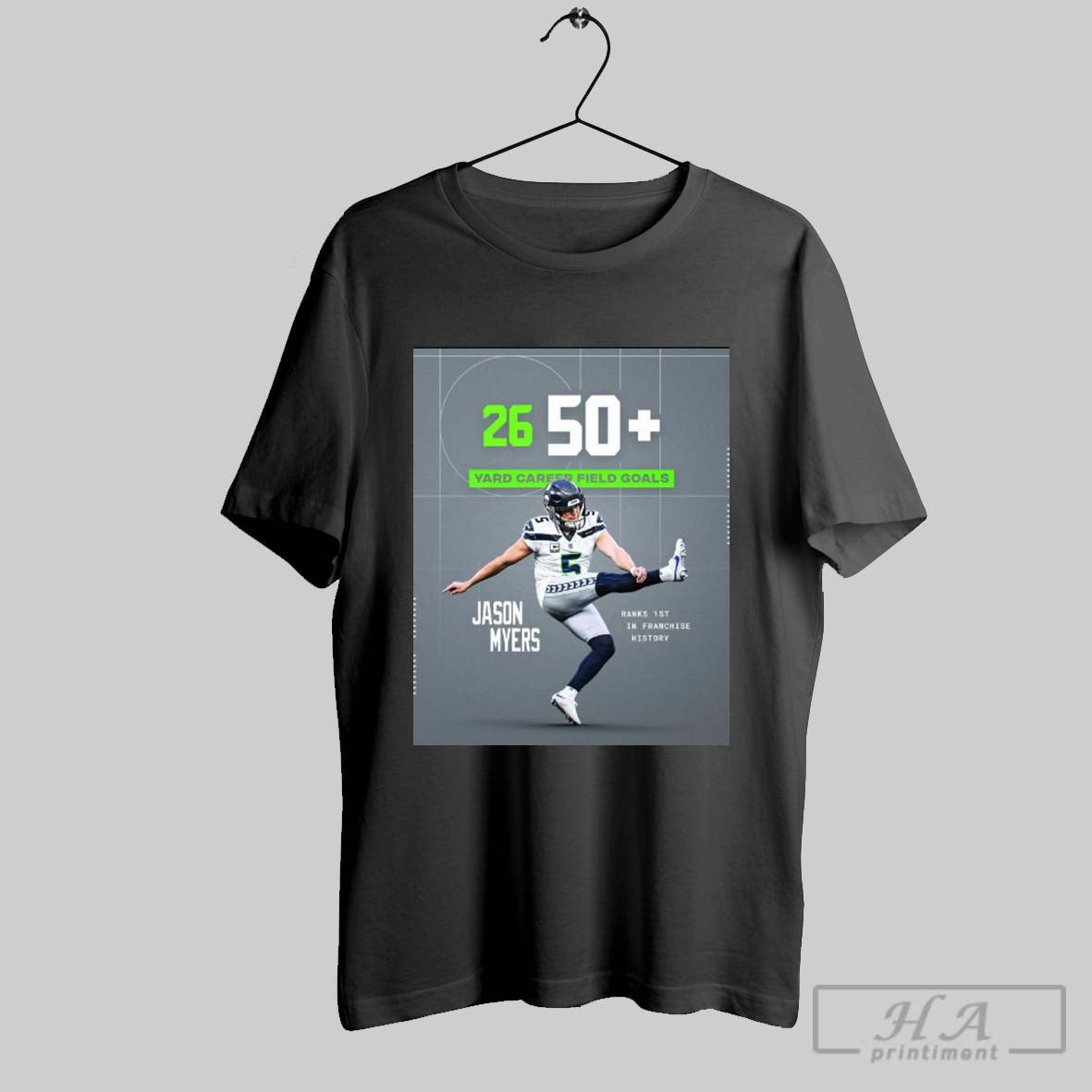 Poster Jason Myers Seattle Seahawks 50 Yard Career Field Goals Ranks 1st In Franchise History T Shirt