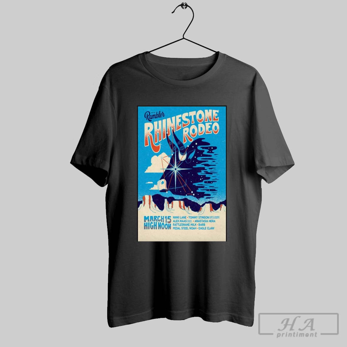 Poster Rhinestone Rodeo March 15 2025 High Noon Austin Tx Nikki Lane Tommy Stinson Alex Maas T Shirt