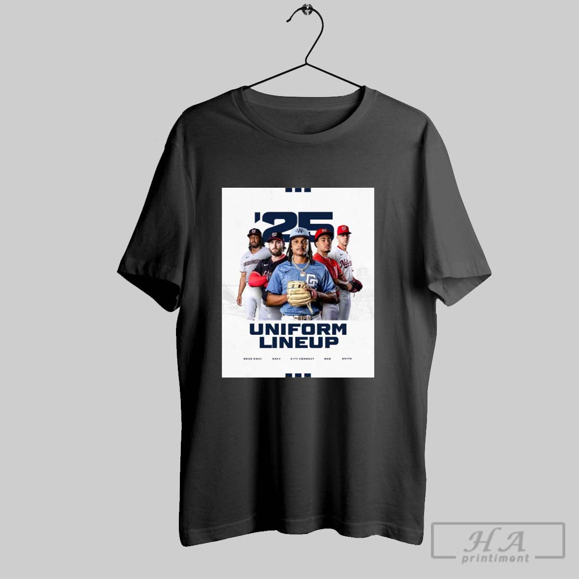 Poster Washington Nationals Baseball Mlb 2025 Uniform Lineup Road Gray Navy City Connect Red White T Shirt