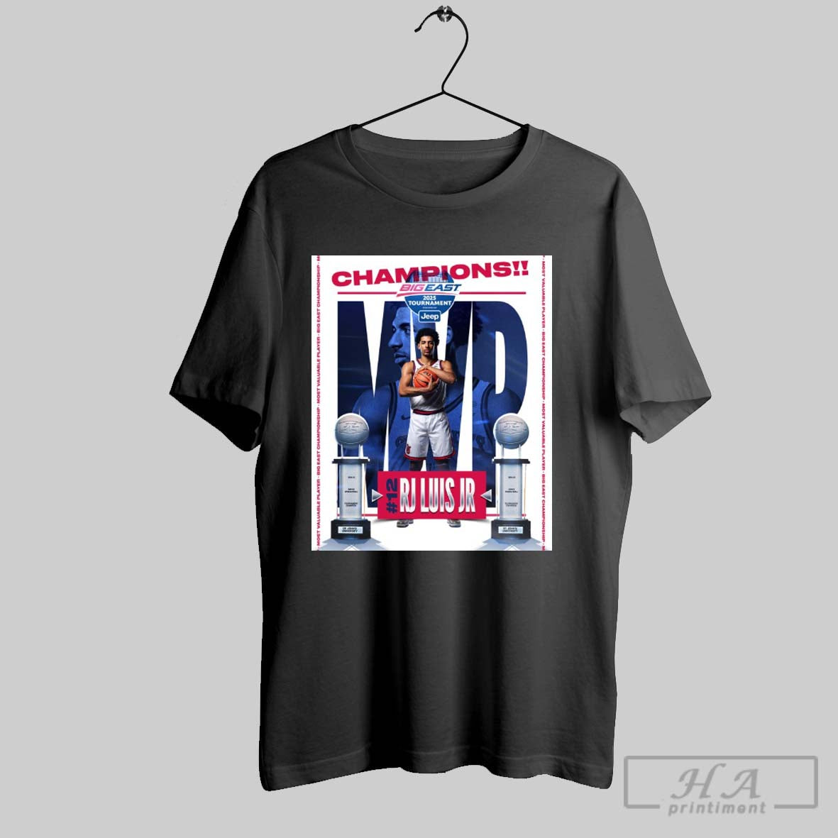 St Johns Red Storm Mens Basketball 12 Rj Luis Jr Champions Big East 2025 Tournament Poster T Shirt