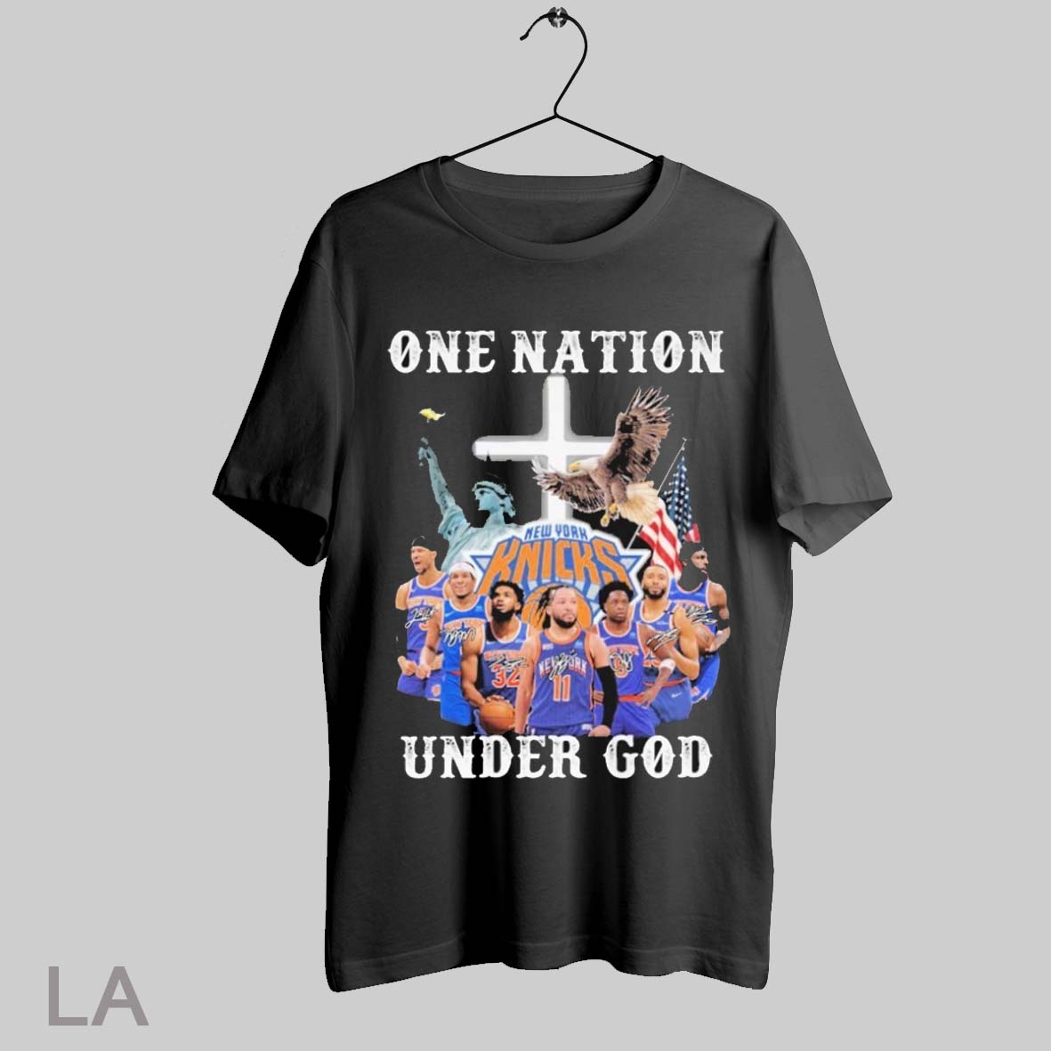 Top New York Knicks One Nation Under God American Flag Players Signatures T Shirt Sweatshirt Hoodie Shirt