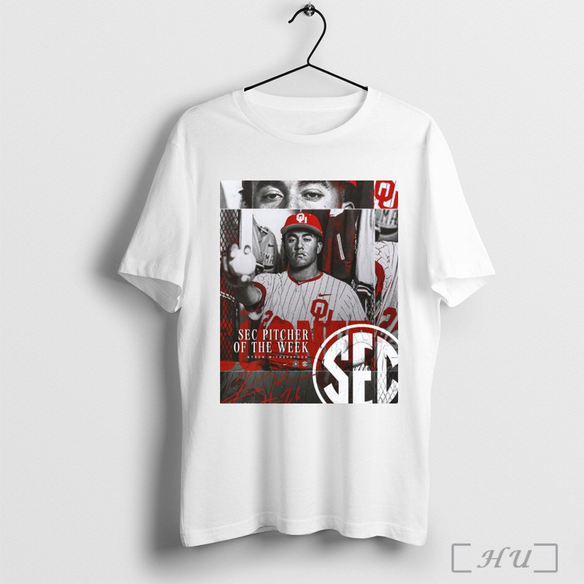 Trendy Poster Sec Pitcher Of The Week Kyson Witherspoon Oklahoma Sooners Mens Baseball Signature T Shirt