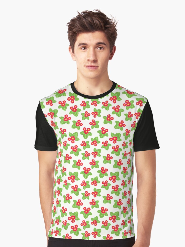 February 4th Birth Flower Red Primrose Pattern Graphic T-Shirt
