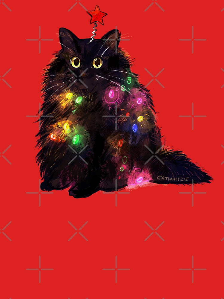 12 Day of Catmas Day 1: Christmas Lights Black Cat Classic T-Shirt