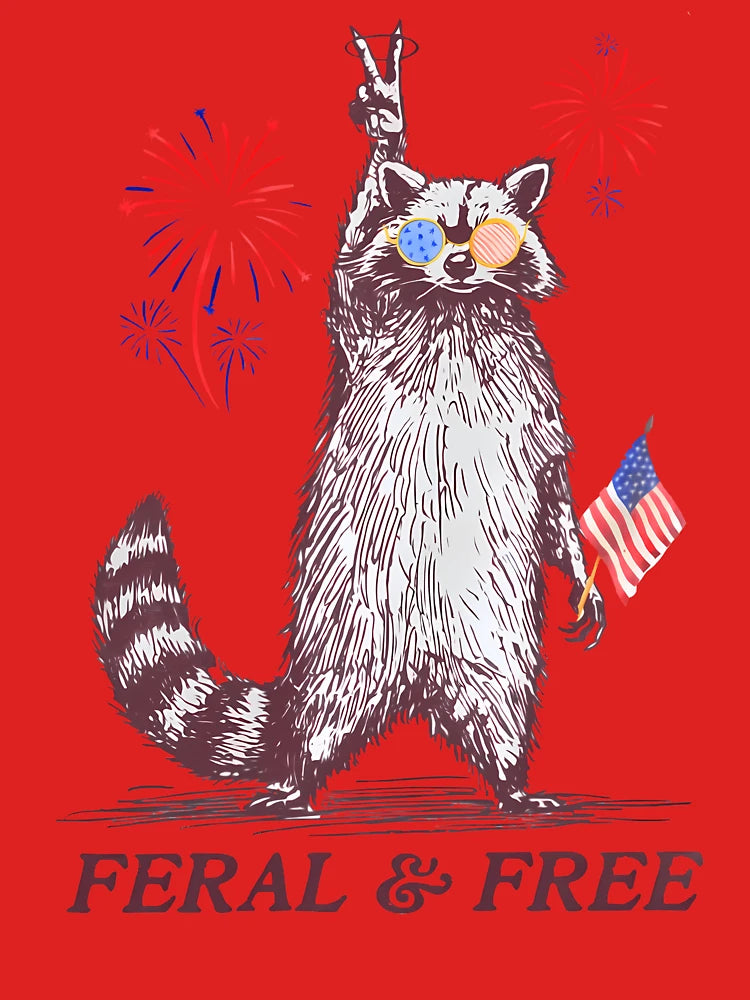 Feral & Free Funny Patriotic Racoon Feral And Free 4th July Classic T-Shirt