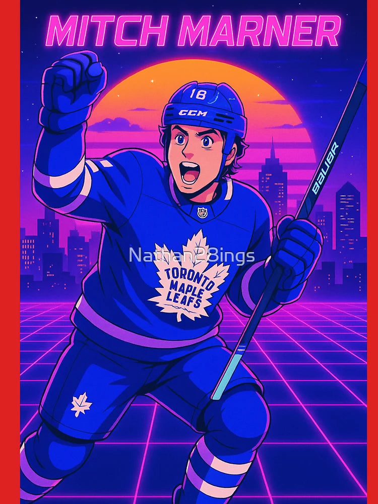Mitch Marner Vaporwave Poster – Toronto Maple Leafs Anime-Style Art Print, Neon Celebration Hockey Decor Classic T-Shirt