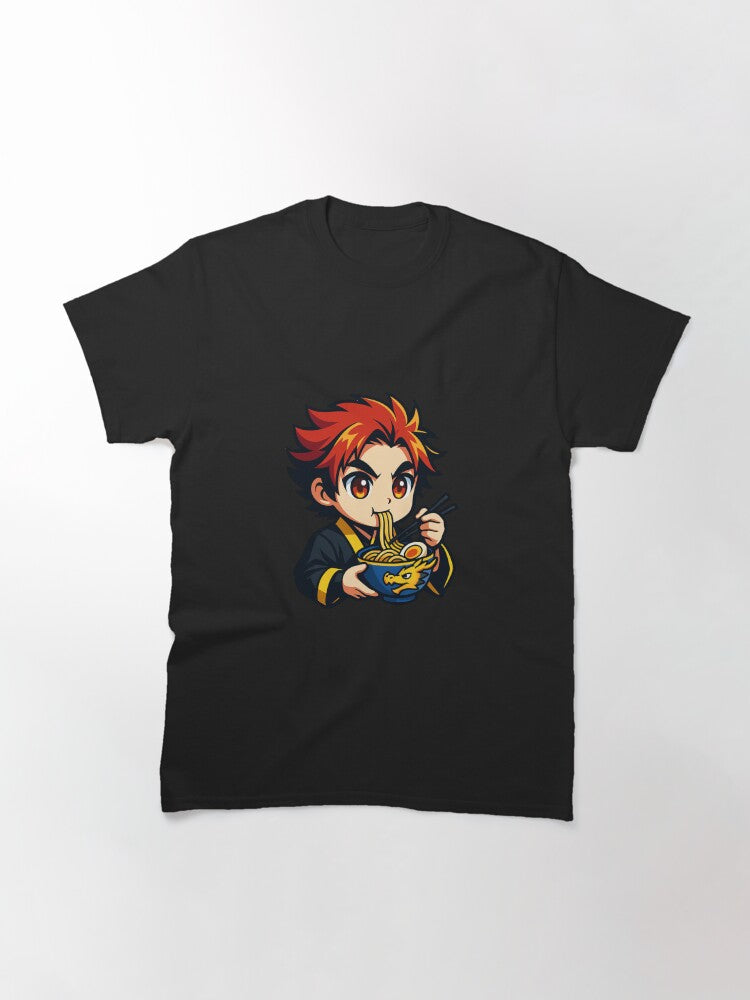 Fiery Chibi Samurai with Dragon Ramen Bowl – Kawaii Anime Style Art Classic T-Shirt