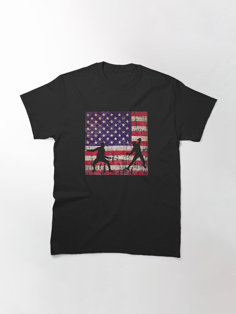 Fencing Distressed American Flag Classic T-Shirt Style001