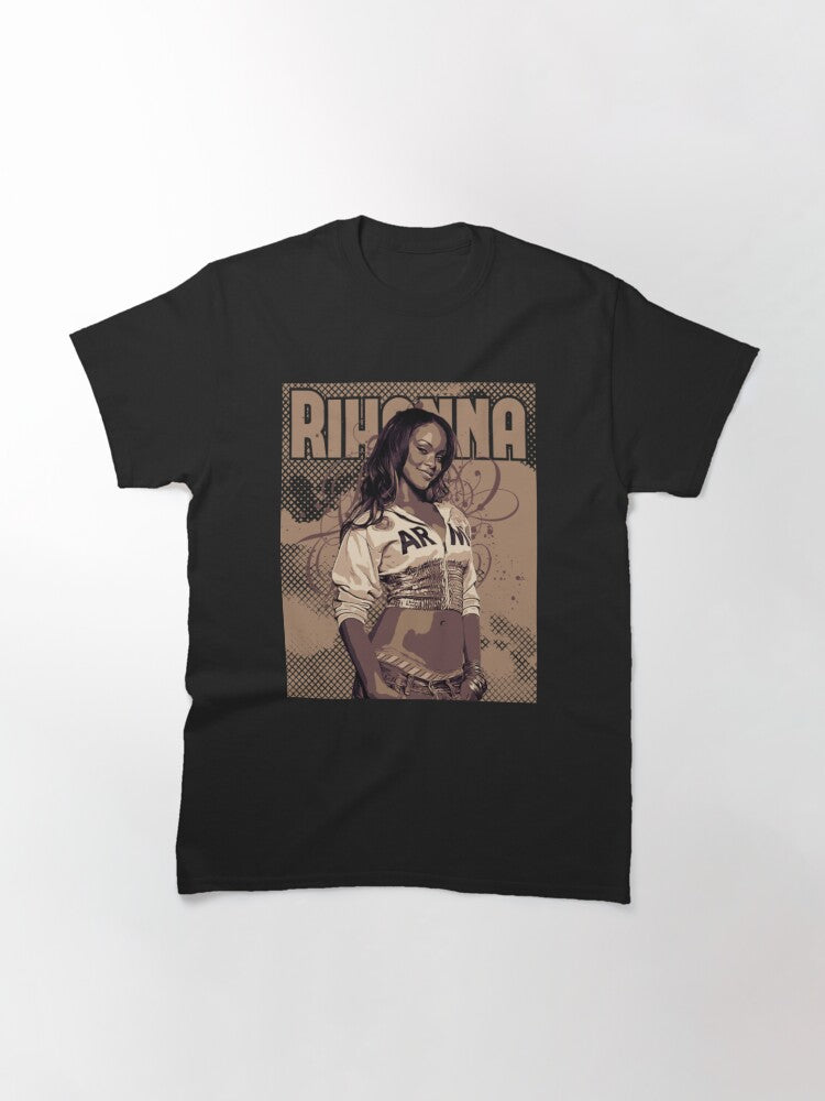 Rihanna Style Brown Vintage Poster Art T-Shirt, Vintage Washed 90'S Hip Hop Rap Tour T Shirt, Singer Classic Retro T-Shirt, Casual Tee Halloween Short Sleeve Classic T-Shirt