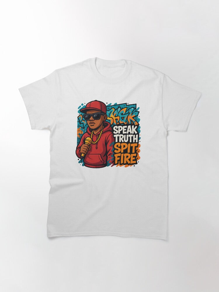 Rapper Illustration Red Hoodie Gold Microphone Urban Graffiti Art Classic T-Shirt Style001
