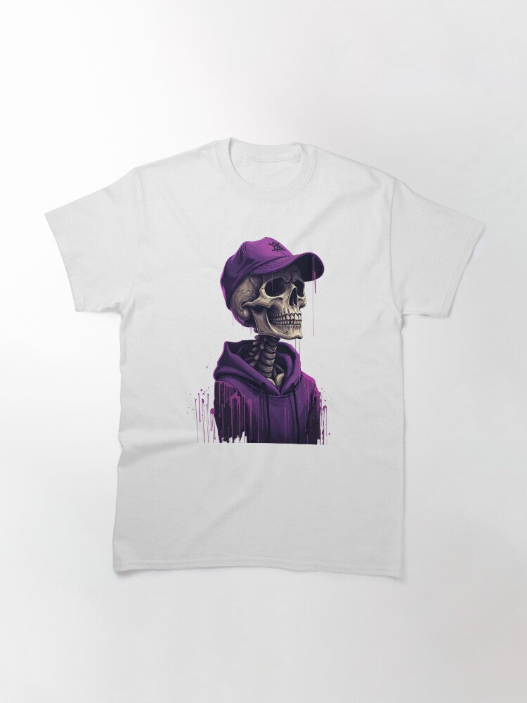 Purple Street Skeleton in Hoodie – Urban Grunge Skull Art Classic T-Shirt