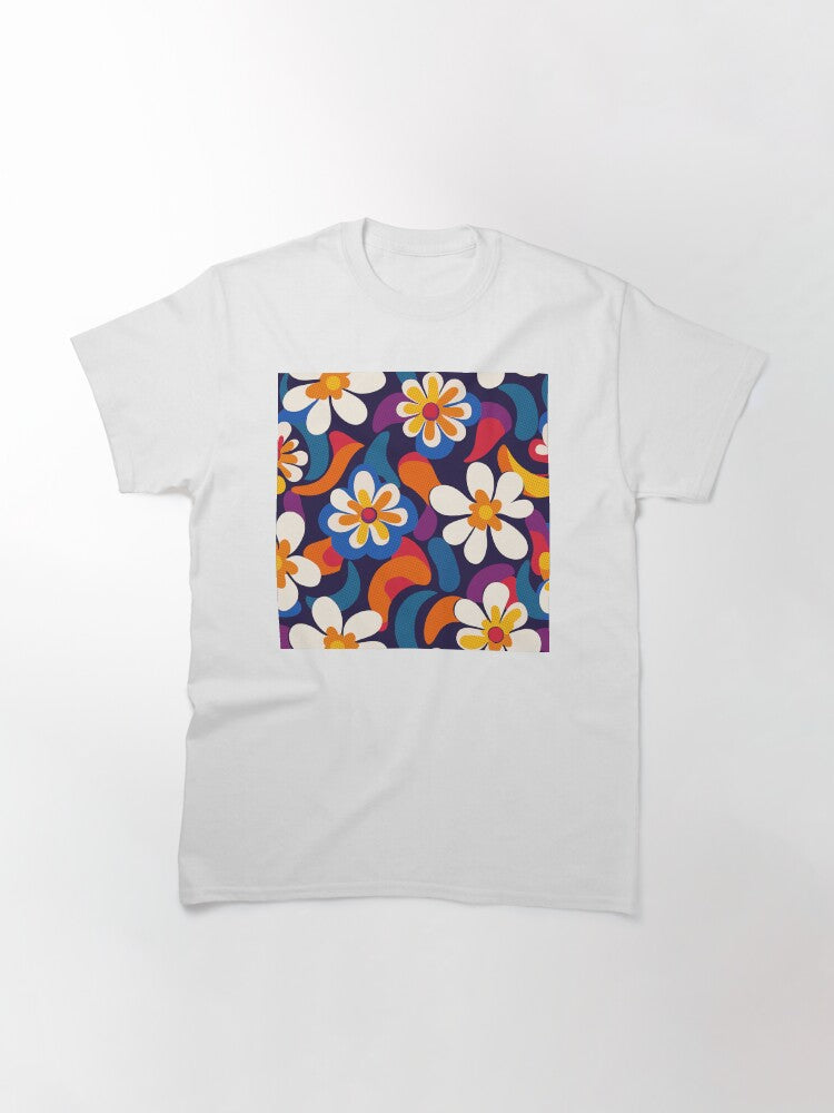 1960s Halftone Flower Power – Retro Pop Floral Pattern Classic T-Shirt