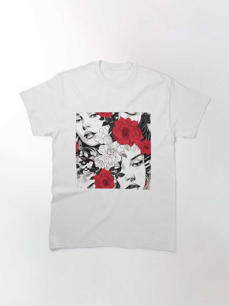 Female face and flowers Classic T-Shirt