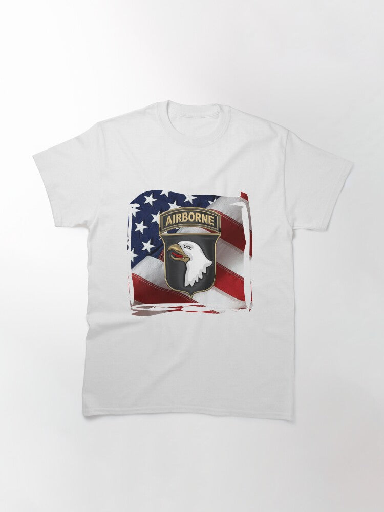 101st Airborne Division - 101st ABN Insignia over American Flag Classic T-Shirt