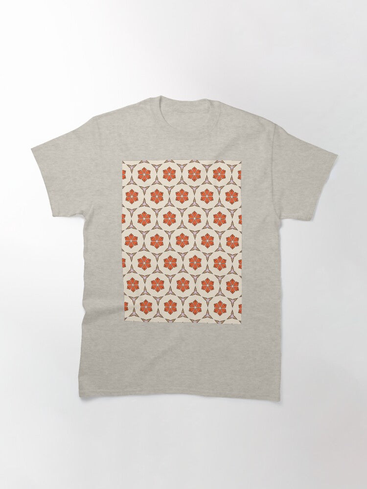 1970's Orange Flowers - Abstract Geometric Seamless Pattern Classic T-Shirt