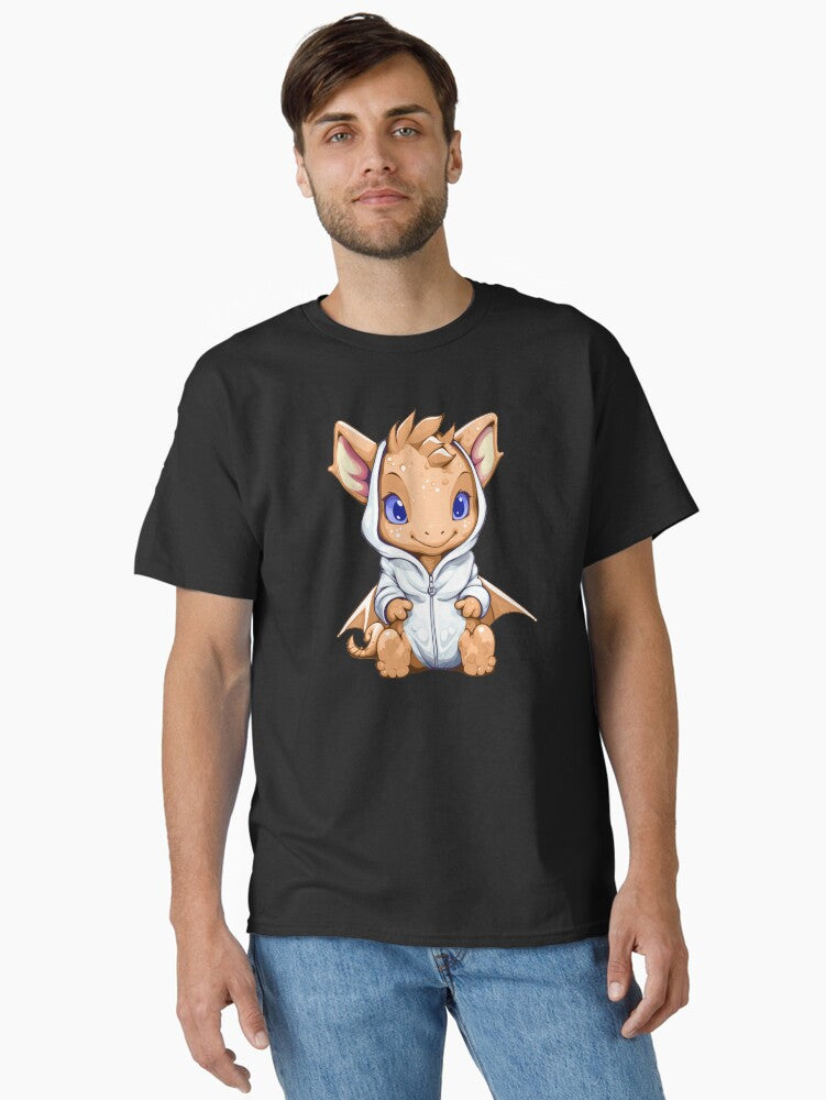 Cute Orange Dragon Wearing a Hoodie Classic T-Shirt