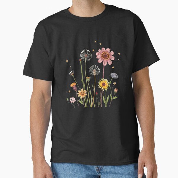 "Whimsical Wildflowers and Dandelions Botanical Illustration" Classic T-Shirt