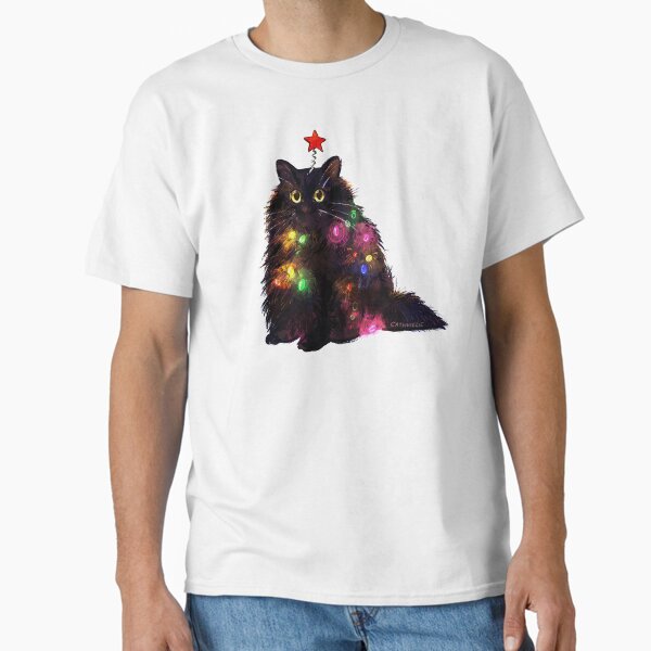 12 Day of Catmas Day 1: Christmas Lights Black Cat Classic T-Shirt