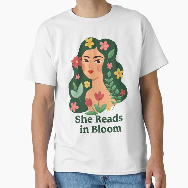 "She Reads in Bloom" stickers, book sticker ?? A floral celebration of bookish beauty — perfect for gentle souls who bloom with every page. Classic T-Shirt