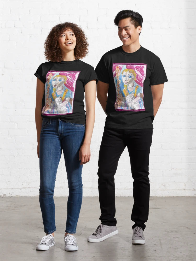 Alice in Wonderland and Cheshire Cat Poster (tempera painting by AliceCCI) Classic T-Shirt