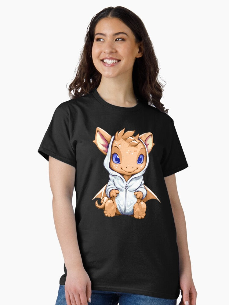 Cute Orange Dragon Wearing a Hoodie Classic T-Shirt