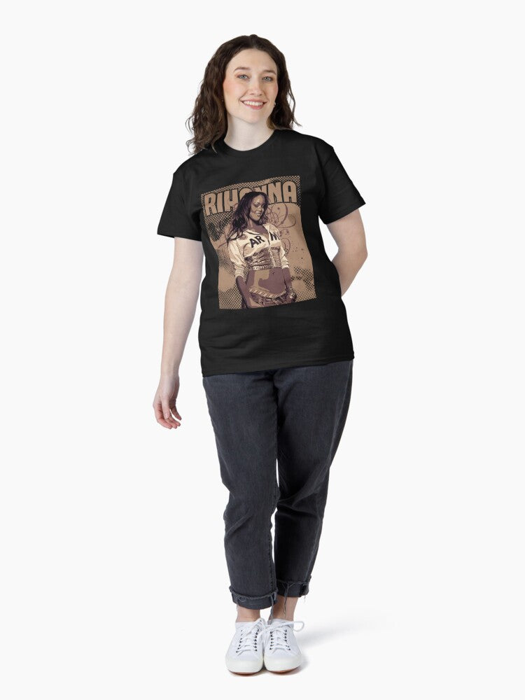 Rihanna Style Brown Vintage Poster Art T-Shirt, Vintage Washed 90'S Hip Hop Rap Tour T Shirt, Singer Classic Retro T-Shirt, Casual Tee Halloween Short Sleeve Classic T-Shirt