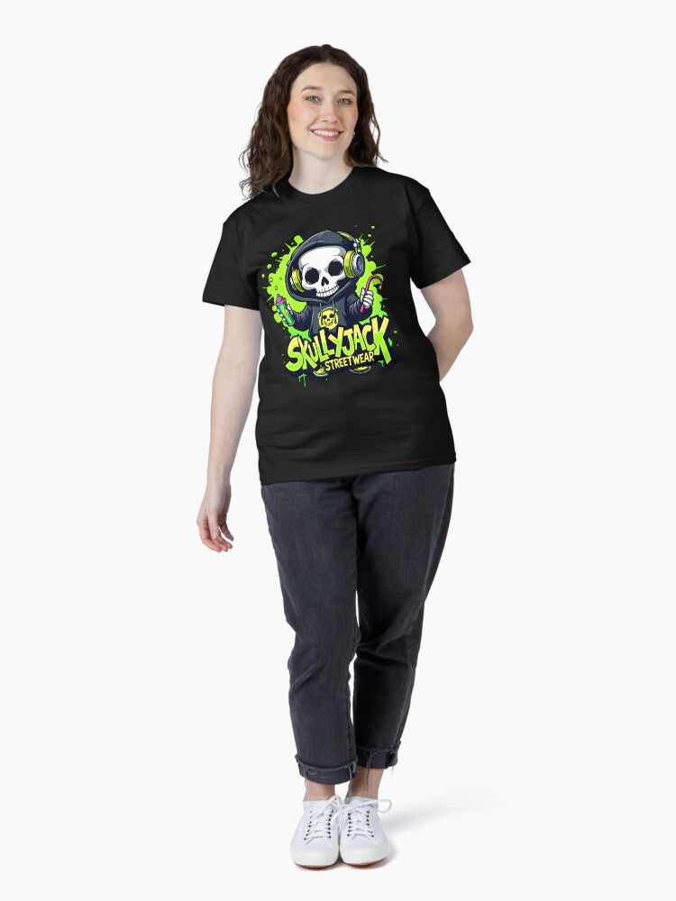 Cool skeleton figure with hoodie, spray can and headphones Classic T-Shirt