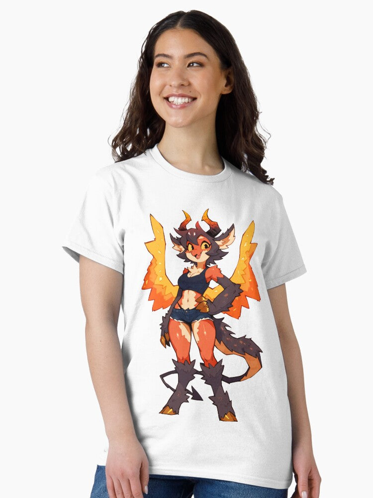 Fiery Anime Dragon Girl with Flame Wings Classic T-Shirt