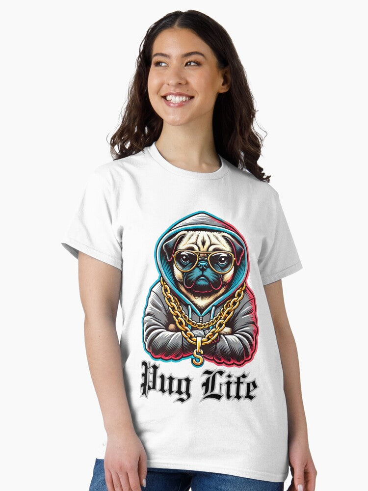 Pug Life - Gangsta Pug with Hoodie & Gold Chain Classic T-Shirt