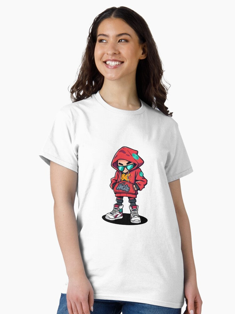 Cool Streetwear Character in Red Hoodie with Sunglasses Classic T-Shirt