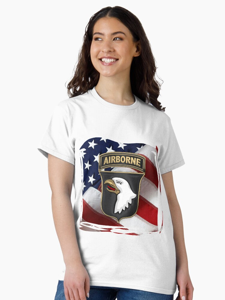 101st Airborne Division - 101st ABN Insignia over American Flag Classic T-Shirt