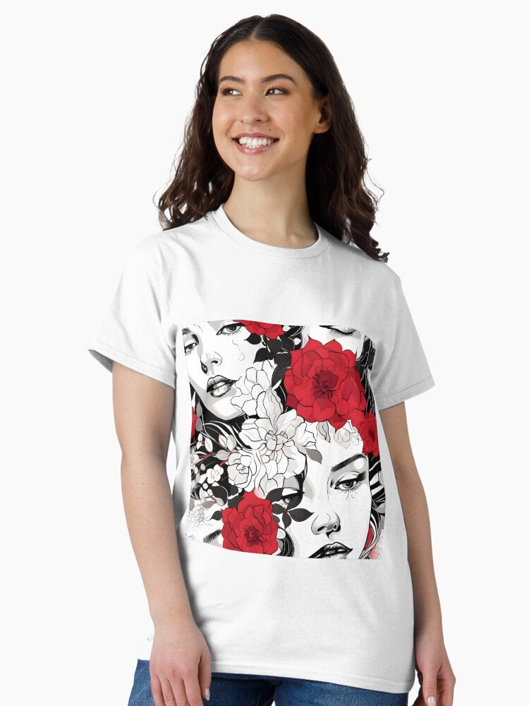 Female face and flowers Classic T-Shirt