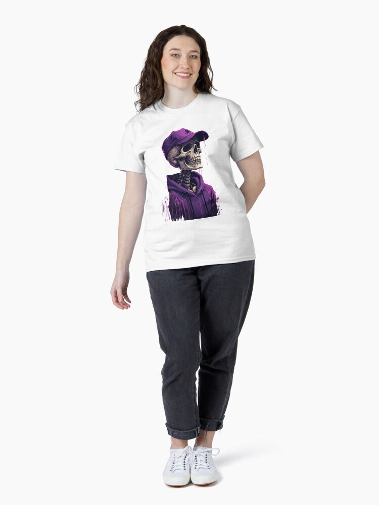 Purple Street Skeleton in Hoodie – Urban Grunge Skull Art Classic T-Shirt