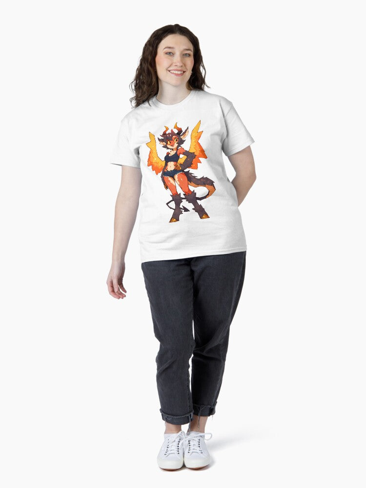 Fiery Anime Dragon Girl with Flame Wings Classic T-Shirt