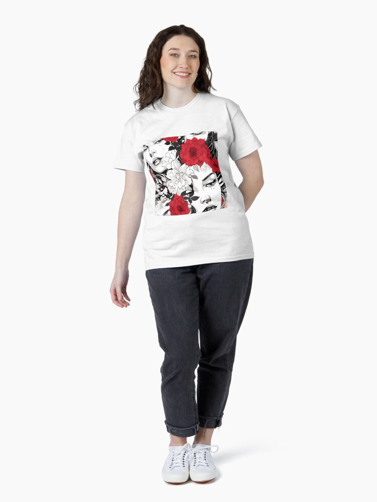 Female face and flowers Classic T-Shirt