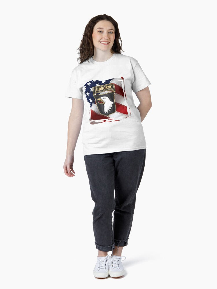 101st Airborne Division - 101st ABN Insignia over American Flag Classic T-Shirt