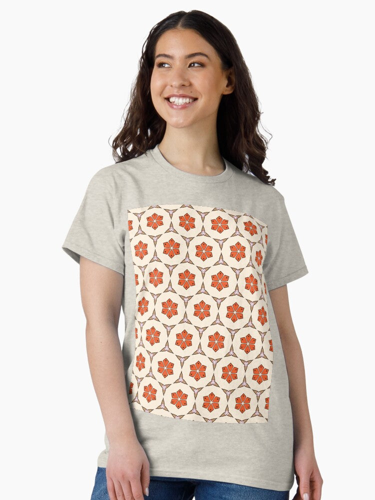 1970's Orange Flowers - Abstract Geometric Seamless Pattern Classic T-Shirt