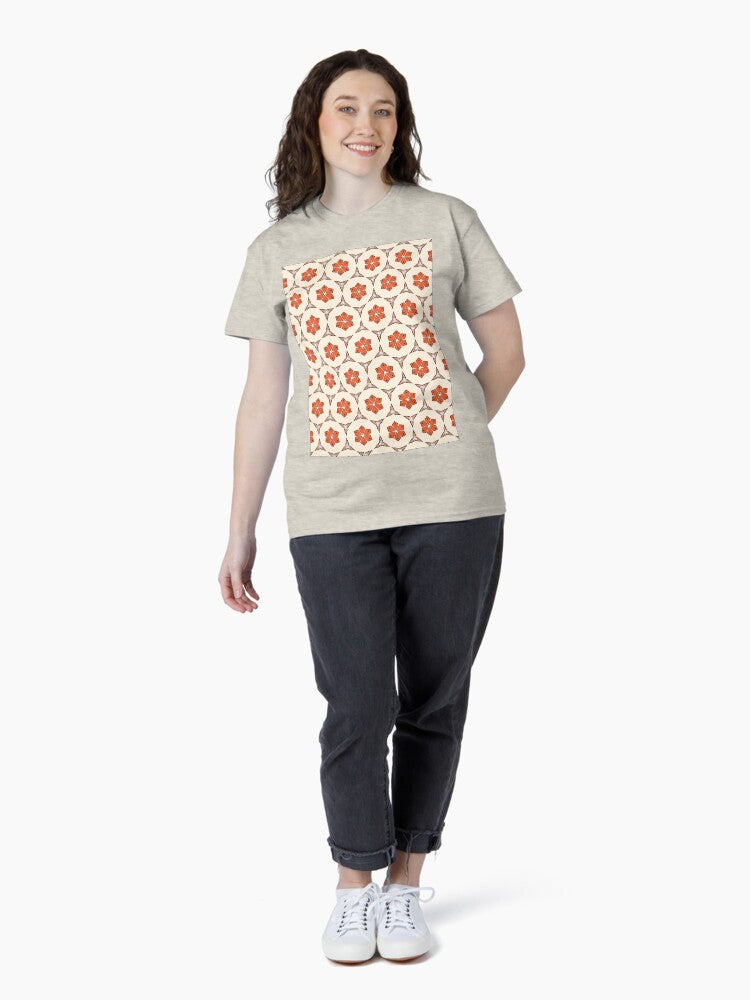 1970's Orange Flowers - Abstract Geometric Seamless Pattern Classic T-Shirt