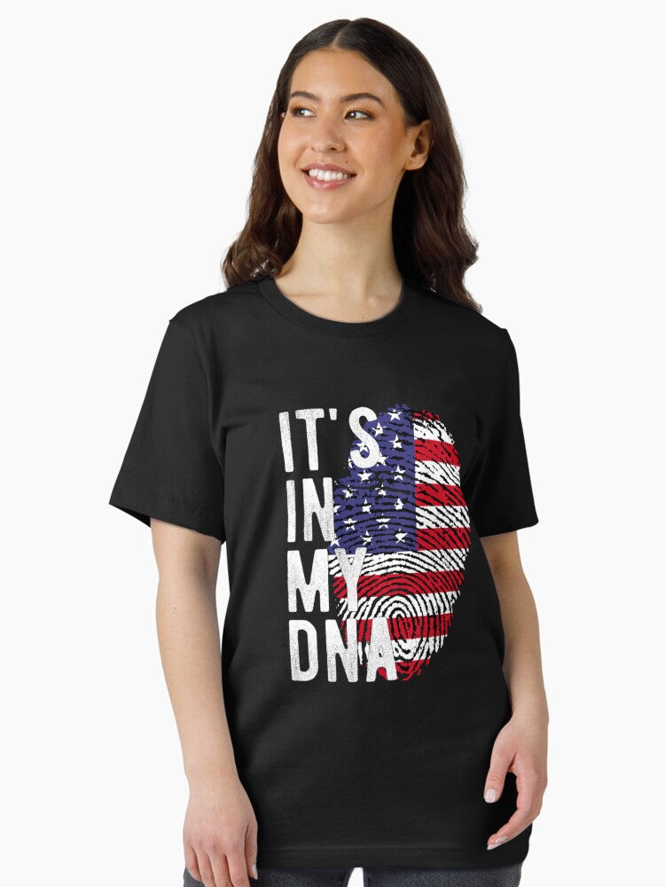 American DNA Fingerprint – It’s in My DNA USA Flag Gift for Patriotic Americans (shirts, stickers, mug, hoodies...) Essential T-Shirt