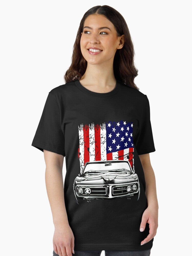 1967 Pontiac Firebird Front Grill View Silhouette with Us Flag Essential T-Shirt