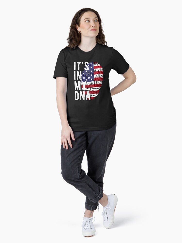 American DNA Fingerprint – It’s in My DNA USA Flag Gift for Patriotic Americans (shirts, stickers, mug, hoodies...) Essential T-Shirt