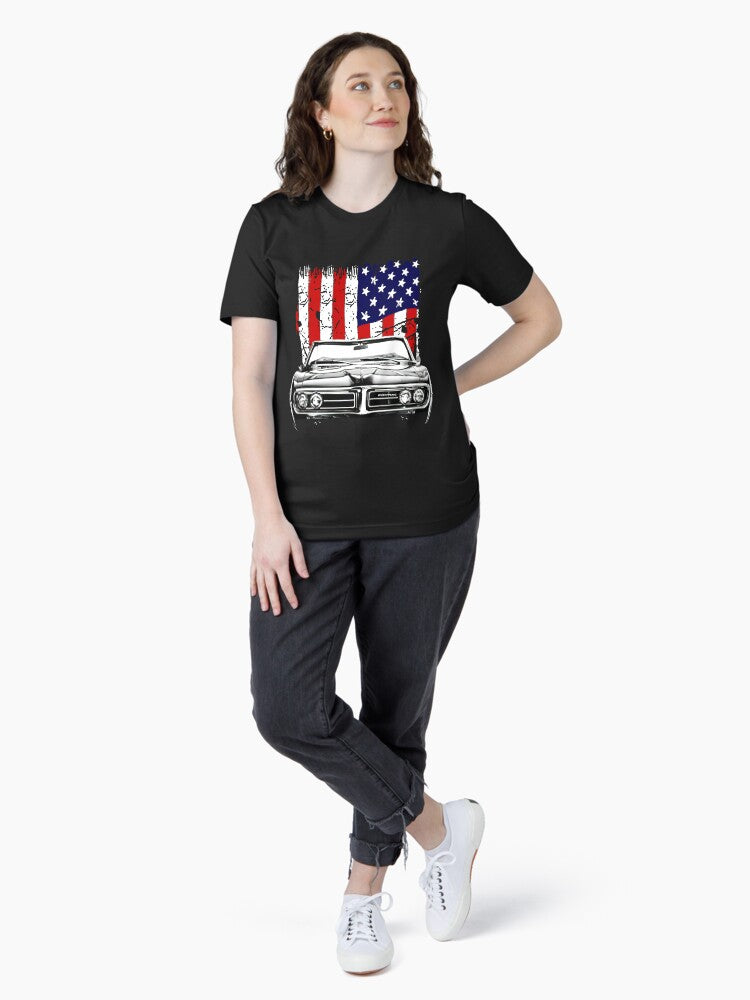 1967 Pontiac Firebird Front Grill View Silhouette with Us Flag Essential T-Shirt
